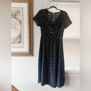 Navy Midi Dress with White Polka Dots